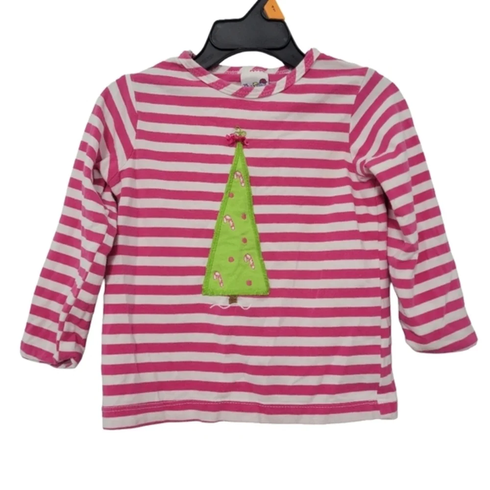The Bailey Boys Toddler Girl‎ Pink White Striped Christmas Tree Shirt Size 2T